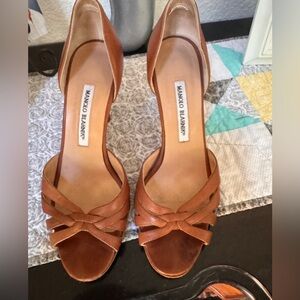 Manolo Blahnik Tan Heels with Crisscross Straps